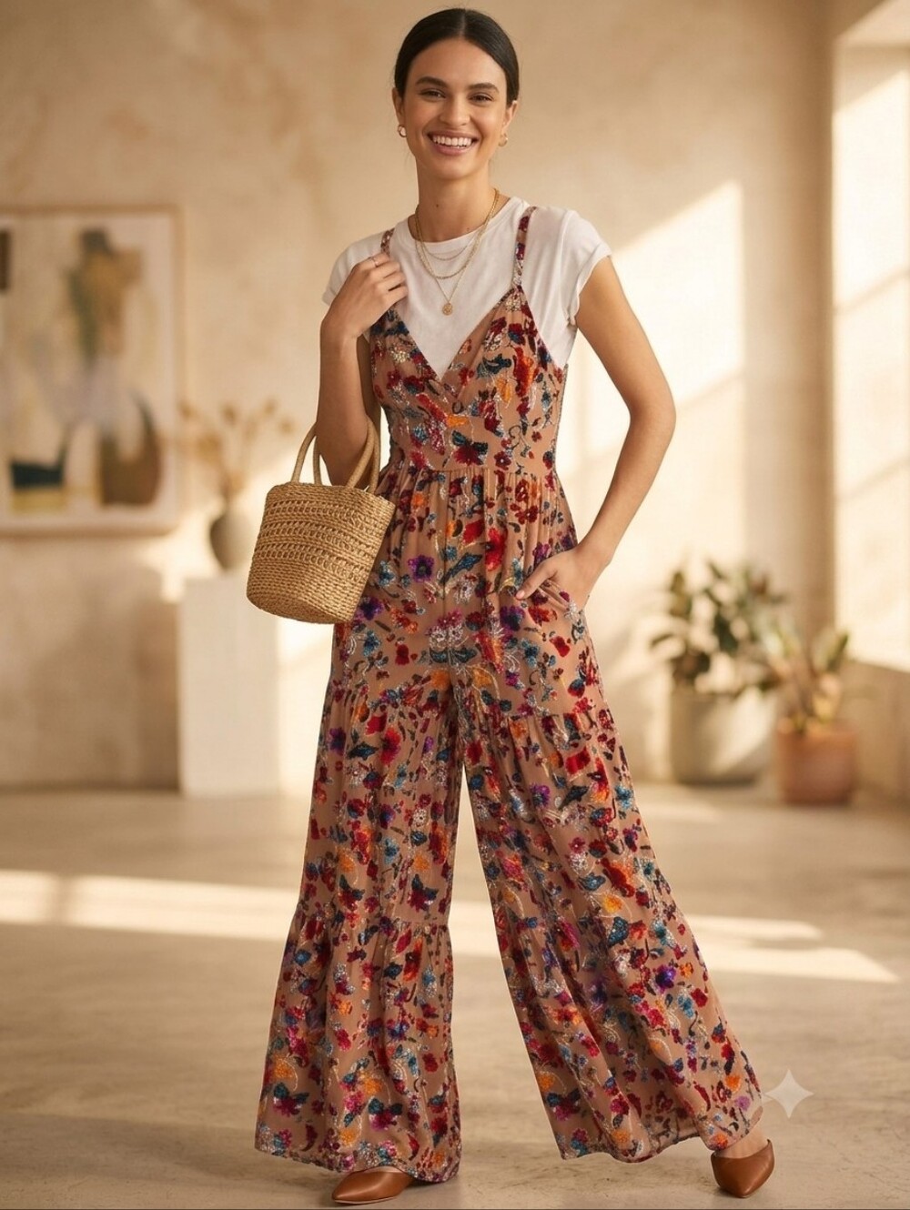 Anthropologie Hutch Flounced Floral Burnout Velvet Jumpsuit Size 6